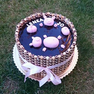 Chocolate birthday cake with pigs - Cake by AndyCake
