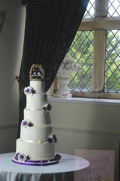 Penguins, lace and roses wedding cake - Cake by Emmazing Bakes