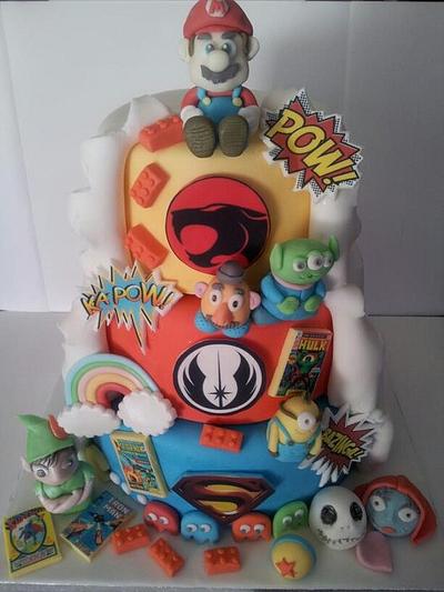 Comic Book Double Sided Wedding Cake - Cake by EmzCakes