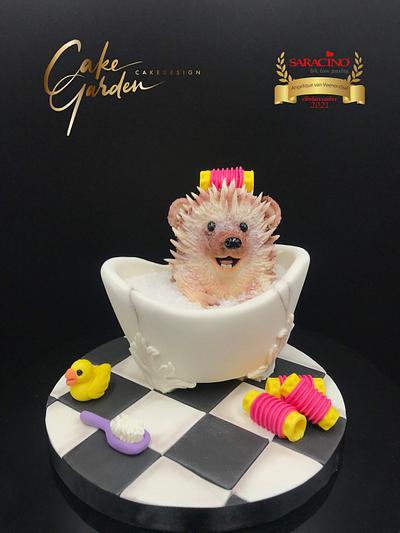 Happy Birthday Sir David Attenborough collab , bathing hedgehog - Cake by Cake Garden 