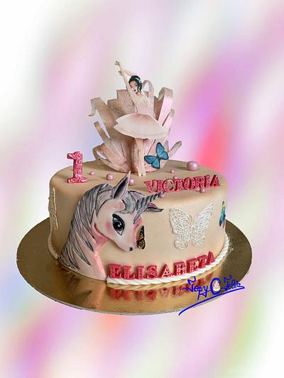 Ballerina, Unicorn and butterflies  - Cake by Felis Toporascu