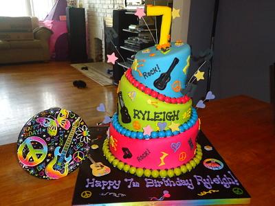Three tiered topsy turvy MULTI COLORED Girls Cake ROCK AND ROLL!!!!!!! - Cake by Kristen
