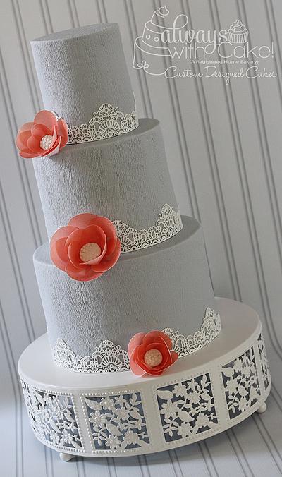Grey and Coral Wedding Cake - Cake by AlwaysWithCake