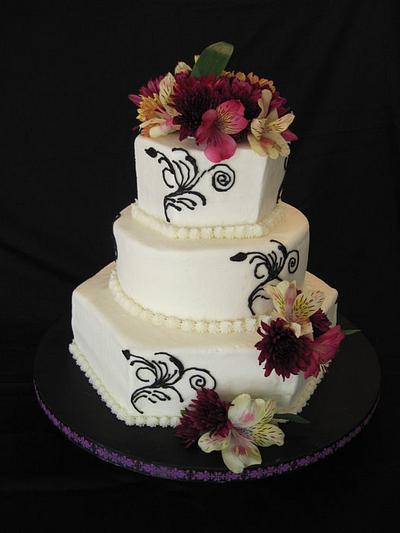 Hexagon and round 3 tiered wedding cake - Cake by Tammy 