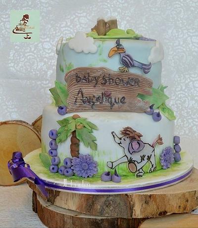 Babyshower cake with Simba and Zazoe and a bit of Junglebook - Cake by Judith-JEtaarten