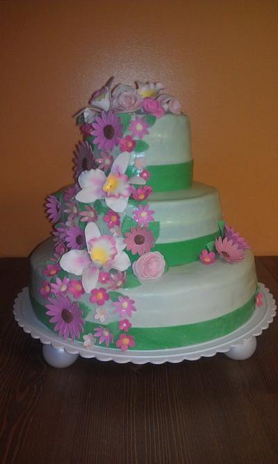 shades of pink flowers - Cake by Isabella's Creations