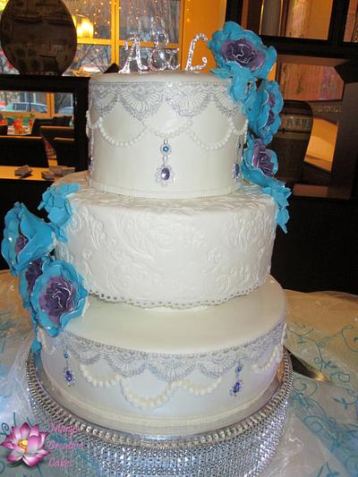 Blue Purple Wedding Cake - Cake by Mary Yogeswaran