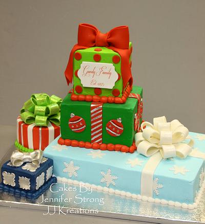 Stacked Christmas Presents - Cake by Jennifer Strong