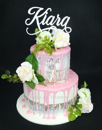 Pink Drip Christening Cake - Cake by Cakes by Vivienne
