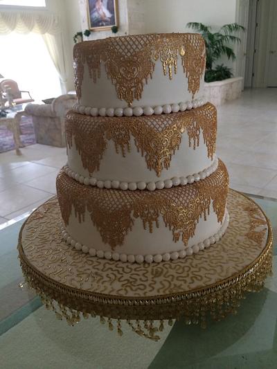 Gold Lace Wedding Cake - Cake by Amita Singh