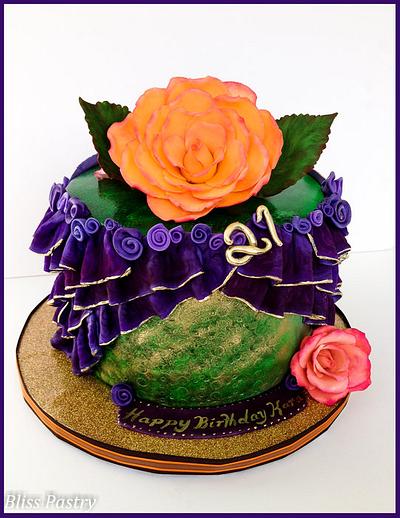 Velvet Ruffles And Roses - Cake by Bliss Pastry