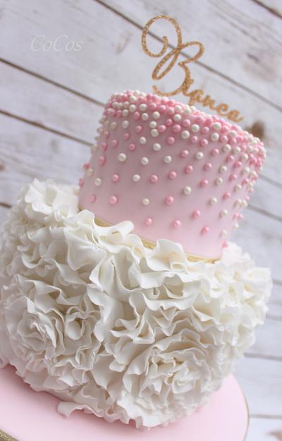 pink and white pearl rose ruffle cake  - Cake by Lynette Brandl