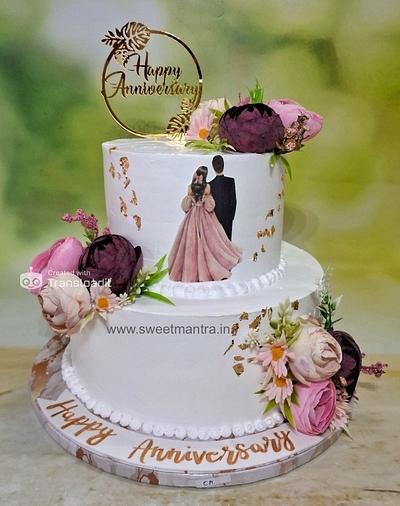 Double layer cream cake for Anniversary - Cake by Sweet Mantra Homemade Customized Cakes Pune