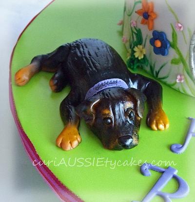 fondant Rottweiler dog figurine - Cake by CuriAUSSIEty  Cakes