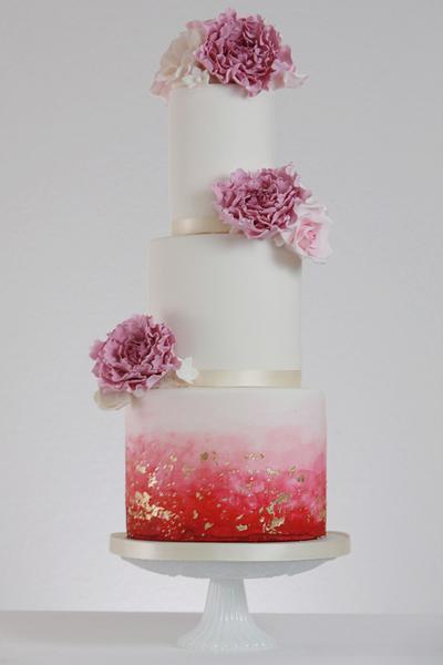 Watercolour Ombre with Peonies - Cake by Rosewood Cakes