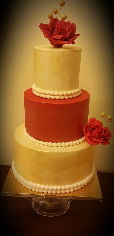 Red and gold wedding cake - Cake by Bella's Cakes 