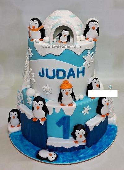 Penguin theme 2 tier cake for 1st birthday - Cake by Sweet Mantra Homemade Customized Cakes Pune