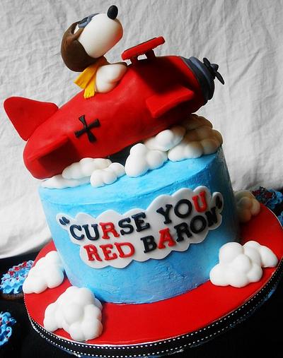 snoopy vrs red baron birthday red blue buttercream cake - Cake by heather369
