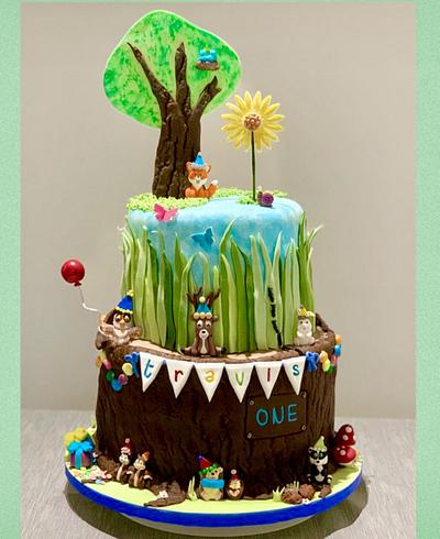 Woodlands 1st Birthday Cake Tree Trunk - Cake by Sugar by Rachel