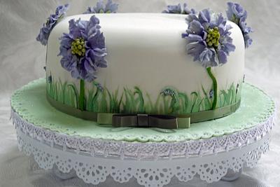 Blue Scabious Hand painted cake - Cake by Scrummy Mummy's Cakes