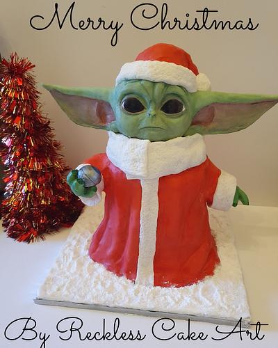 Festive Baby Yoda  - Cake by Reckless Cake Art
