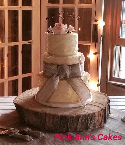 Rustic burlap & lace wedding cake - Cake by  Pink Ann's Cakes