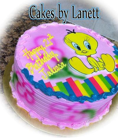 Airbrushed Tweety Cake - Cake by Lanett