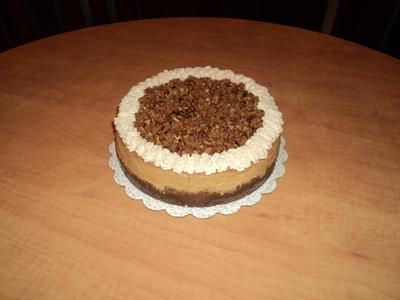 Pumpkin cheesecake w/pecan praline topping & cinnamon whipped cream - Cake by Goreti