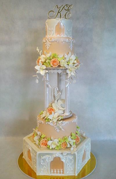 Swan wedding cake in peach shade - Cake by Elena Medvedeva