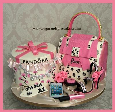Pandora Gift Box with Guess Handbag cake with edible Pandora Bracelet - Cake by Mel_SugarandSpiceCakes