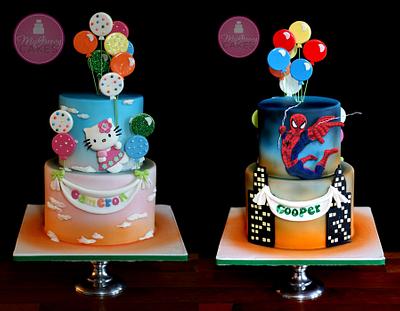 Double Sided Cake, Hello Kitty & Spiderman - Cake by Shawna McGreevy