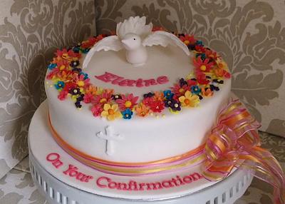 Dove in a ring of flowers - Confirmation cake - Cake by MySugarFairyCakes