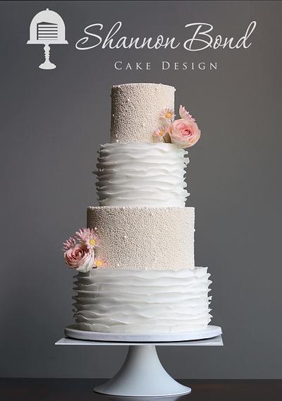 White-on-White Pearl and Ruffle Wedding Cake - Cake by Shannon Bond Cake Design