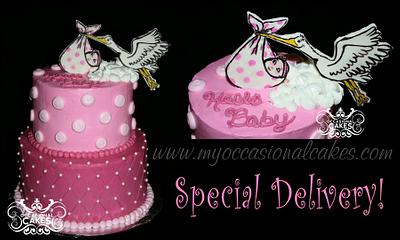 stork & baby girl shower cake - Cake by Occasional Cakes