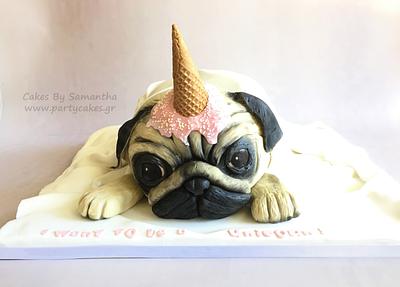 'I wish I was a Unicorn' Pug Cake - Cake by Cakes By Samantha (Greece)