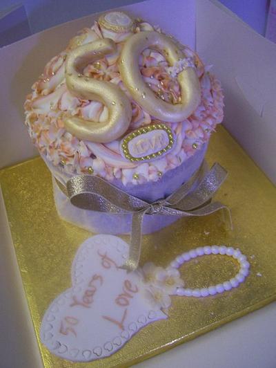 50th wedding gaint cupcake gold and vintage - Cake by cupcakes of salisbury