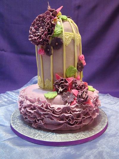 Ruffled Birdcage with Fuschias - Cake by Michelle