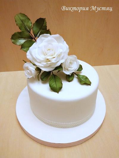 Sugar White Rose - Cake by Victoria