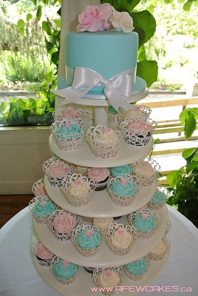 Turquoise Wedding Cupcake Tower - Cake by Amanda