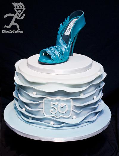 Sugarpaste Blue Stiletto with Ombre Blue Wave ruffles - Cake by Ciccio 