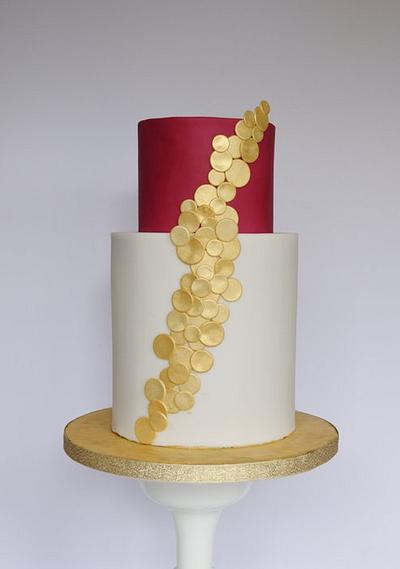 Pink white and gold geometric circles - Cake by Krumblies Wedding Cakes