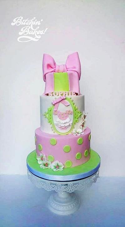 Girly christening cake  - Cake by Sharon Fitzgerald @ Bitchin' Bakes