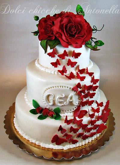 Garden roses and butterflies cake  - Cake by Dolci Chicche di Antonella