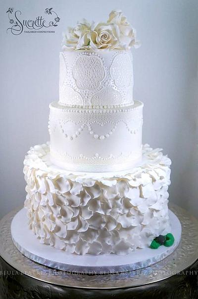 White Lace elegant Wedding - Cake by Sucrette, Tailored Confections