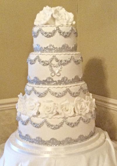 Silver and winter white wedding cake - Cake by Cakes by Deborah