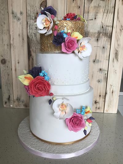 Bright Flowers Wedding Cake - Cake by Alanscakestocraft