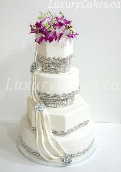 Edible silver beads embedded wedding cake - Cake by Sobi Thiru