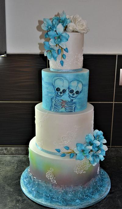 hand painted wedding cake  - Cake by Monika Bajanová