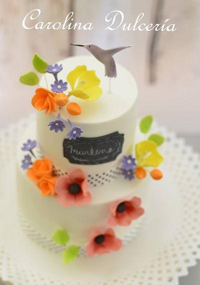 Hummingbird and floral cake - Cake by carolina paz