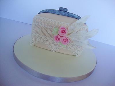 Vintage lace purse with feathers. - Cake by Amy